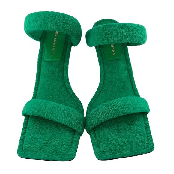 Good American Green Terry Wrap Sandal Heels Mules Slip Ons NEW Size 7.5 NWOB - Picture 2 of 5